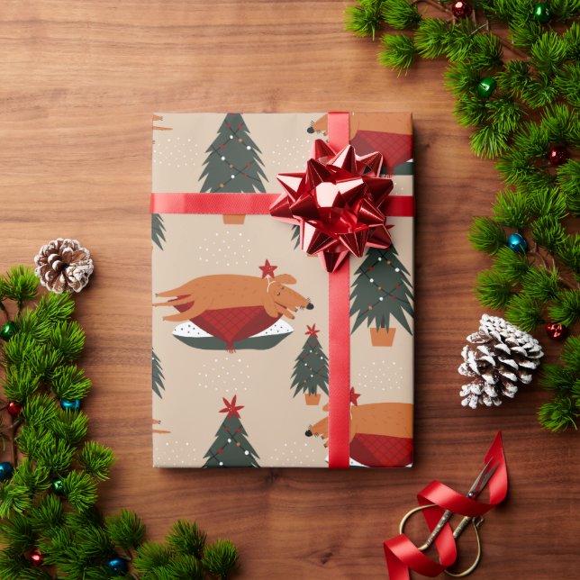 Rusty, Hund Spipande Julafton Träd Presentpapper (Julgåva)