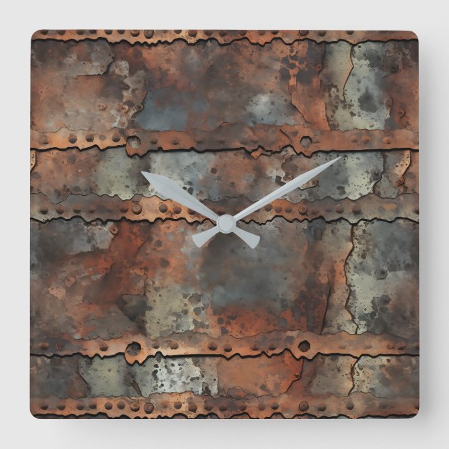 Rusty Järn Wall Clock Fyrkantig Klocka (Framsida)