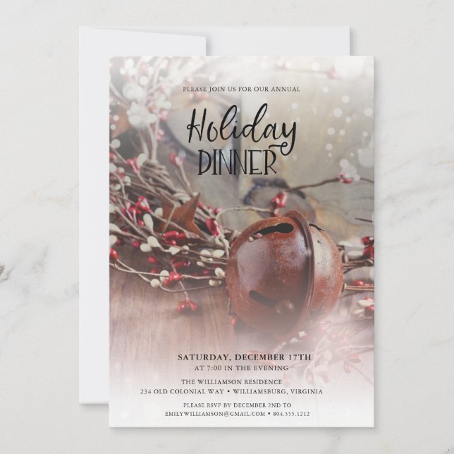 Rusty Klockor Holly Berries Helgdag Middag Inbjudningar (Framsida)