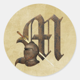 Rusty Knight Initial M Runt Klistermärke