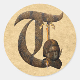 Rusty Knight Initial T Runt Klistermärke