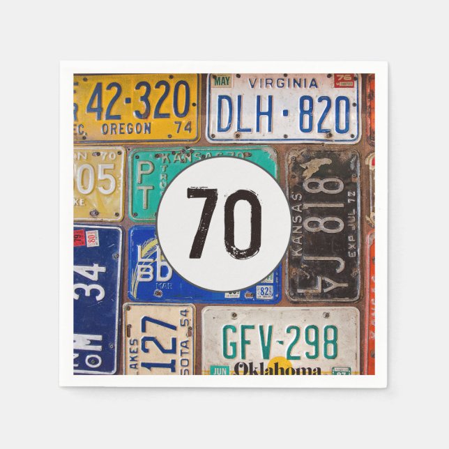 Rusty License Plate 70th Birthday Napkins Pappersservett (Framsidan)