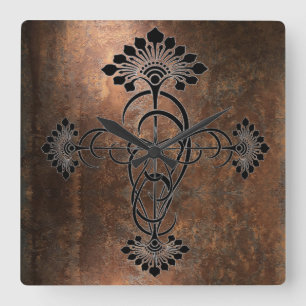 Rusty Metall med Art nouveau design på en Fyrkantig Klocka