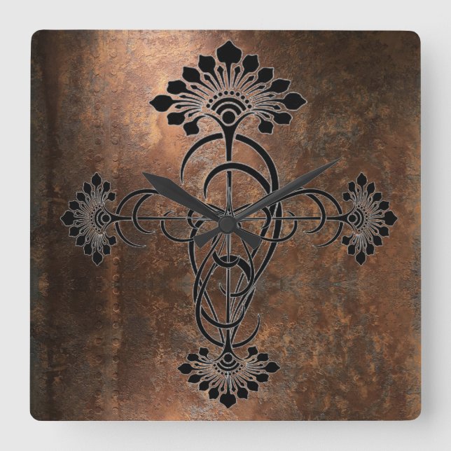 Rusty Metall med Art nouveau design på en Fyrkantig Klocka (Framsida)