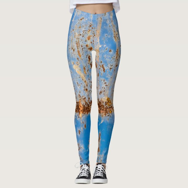 Rusty metall struktur, blå, listig dekoration. leggings (Framsida)
