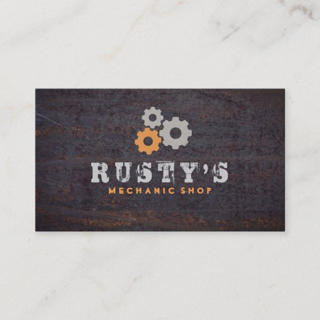 Rusty Metall Struktur Mechanic Shop Visitkort (Framsida)