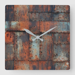 Rusty Metall Wall Clock Fyrkantig Klocka