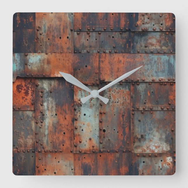 Rusty Metall Wall Clock Fyrkantig Klocka (Framsida)