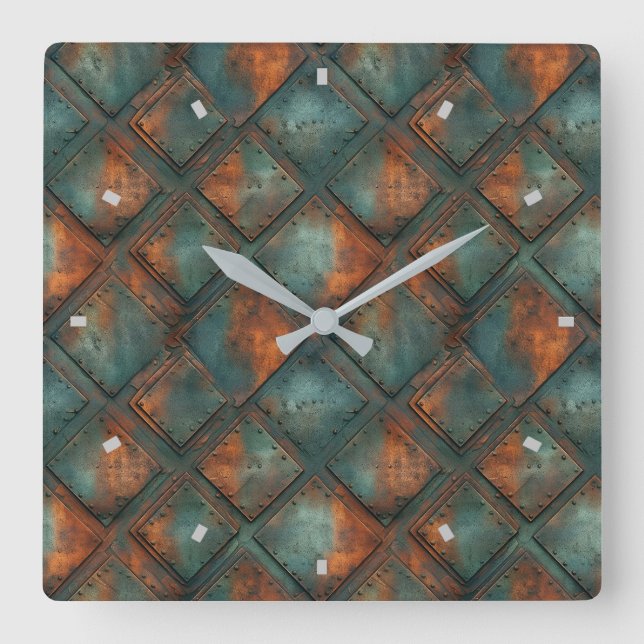 Rusty Metall Wall Clock Fyrkantig Klocka (Framsida)