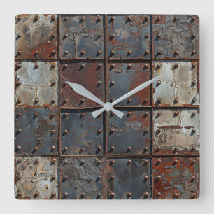 Rusty Metall Wall Clock Fyrkantig Klocka