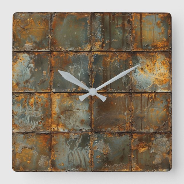 Rusty Metall Wall Clock Fyrkantig Klocka (Framsida)