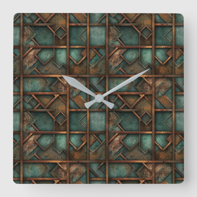 Rusty Metall Wall Clock Fyrkantig Klocka (Framsida)