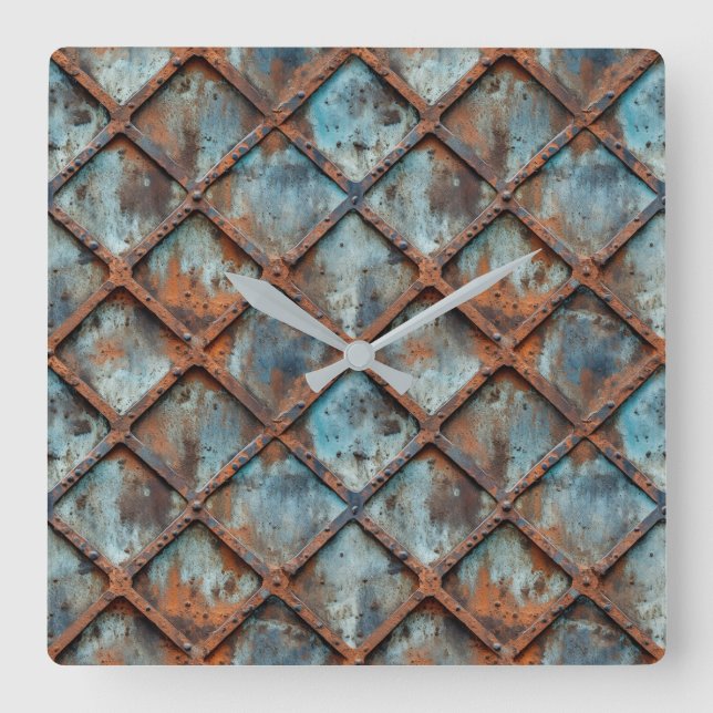 Rusty Metall Wall Clock Fyrkantig Klocka (Framsida)