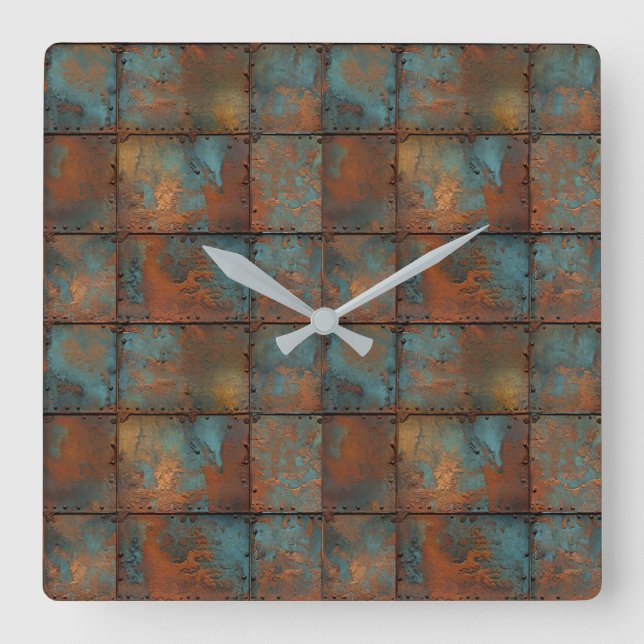 Rusty Metall Wall Clock Fyrkantig Klocka (Framsida)