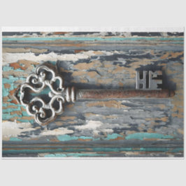 Rusty Nyckel 1 med vackert Patina Tissue Paper