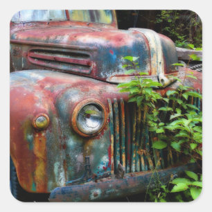 Rusty Old Antique Lastbil Fyrkantigt Klistermärke
