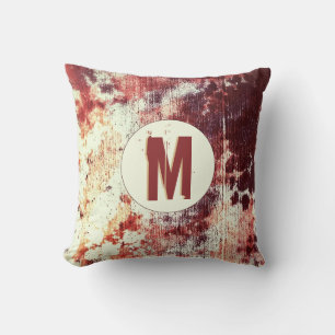 Rusty Orange och Brown Grungy Abstrakt Monogram Kudde
