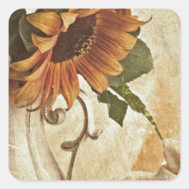 Rusty Orange Sunblommor Fyrkantigt Klistermärke