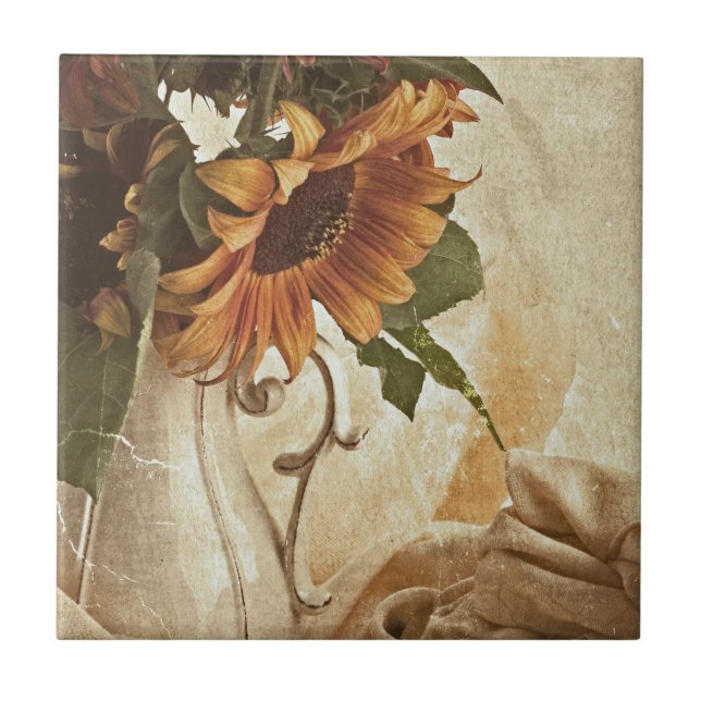 Rusty Orange Sunblommor Kakelplatta (Framsidan)