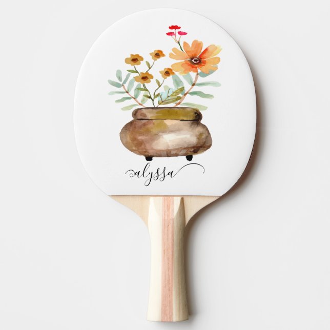 Rusty Pink Rose Flowers Trendy Script Name Pingisracket (Framsidan)