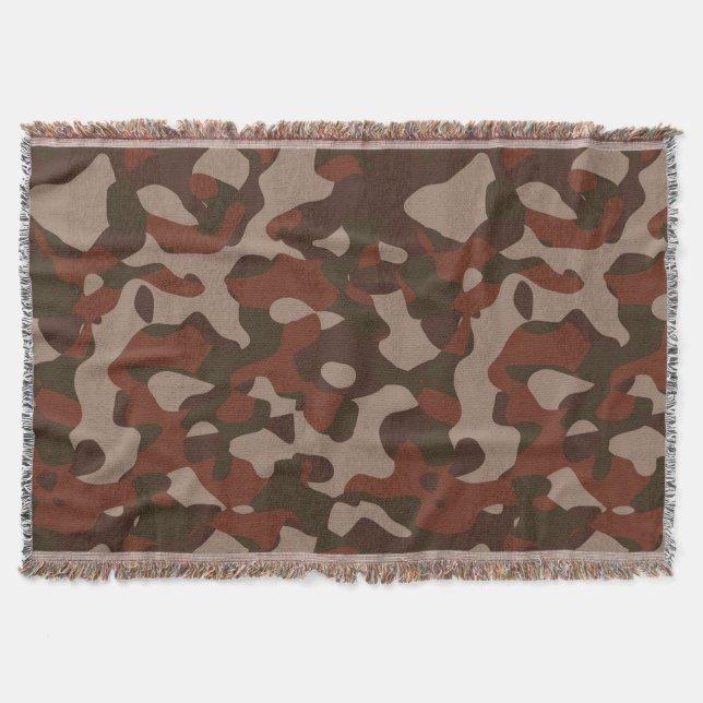 Rusty Red and Dark Olive Camo abstract Filt (Framsidan)