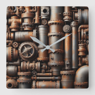 Rusty Rör Wall Clock Fyrkantig Klocka