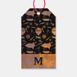 Rusty Steampunk Airships Monogram Presentetikett