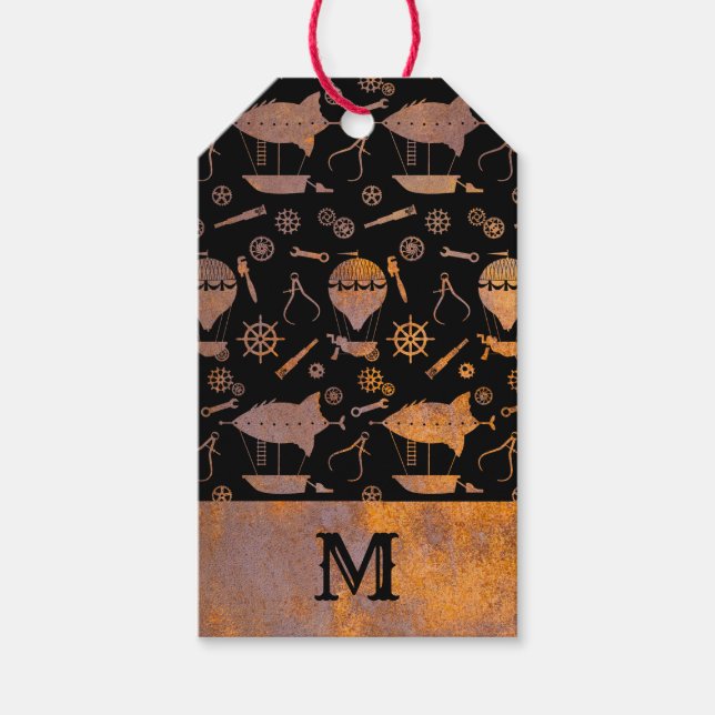 Rusty Steampunk Airships Monogram Presentetikett (Framsidan)