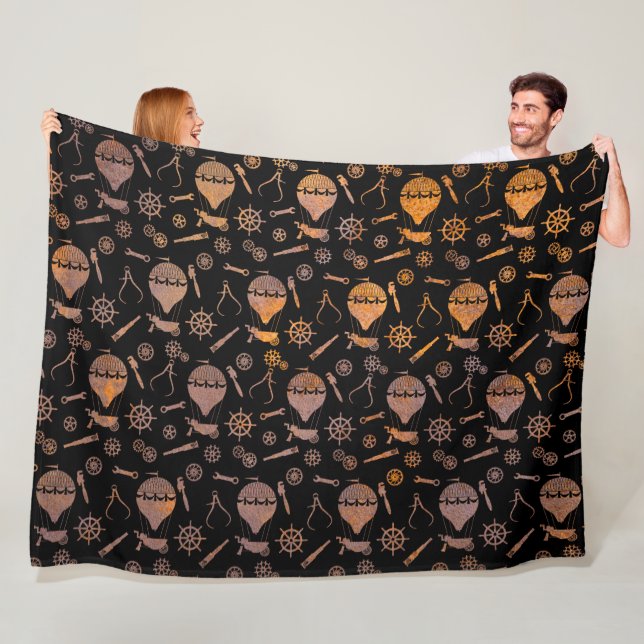 Rusty Steampunk Balloon Theme Fleecefilt (På plats)