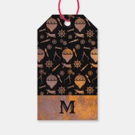 Rusty Steampunk Balloons Monogram Presentetikett