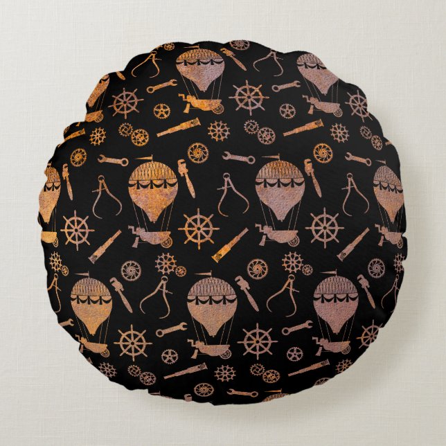 Rusty Steampunk Balloons Theme Rund Kudde (Framsidan)
