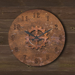 Rusty Steampunk Clock Stor Klocka