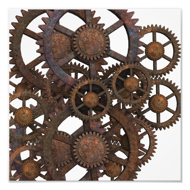 Rusty Steampunk Metall Gears Fototryck (Framsidan)