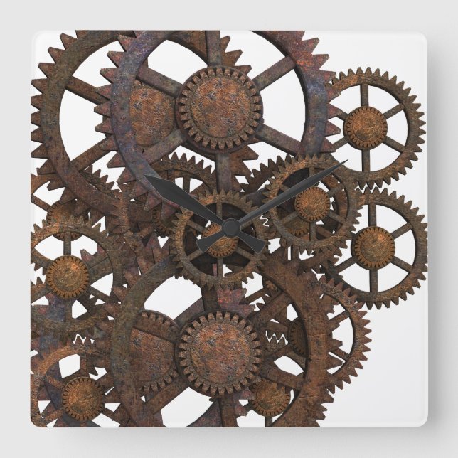 Rusty Steampunk Metall Gears Fyrkantig Klocka (Framsida)