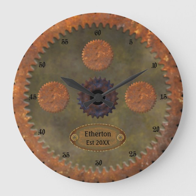 Rusty Steampunk Personlig Clock Stor Klocka (Framsida)