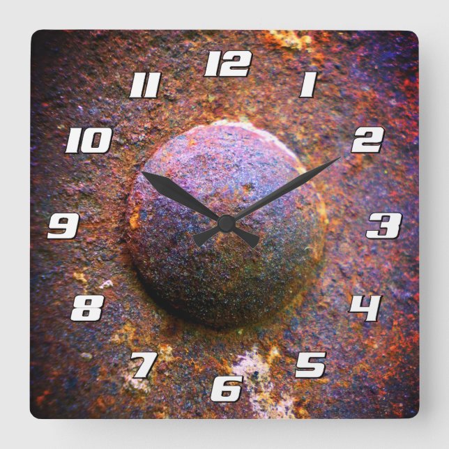 Rusty Steel Industrial Rivet med Numbers Fyrkantig Klocka (Framsida)