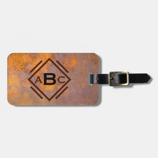 Rusty Steel Monogram Bagagebricka (Horisontell Framsida)