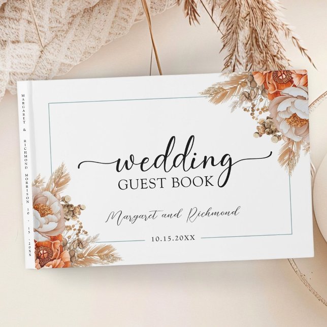 Rusty Terracotta Peony Blommigt Bröllop Guest Bok (Skapare uppladdad)