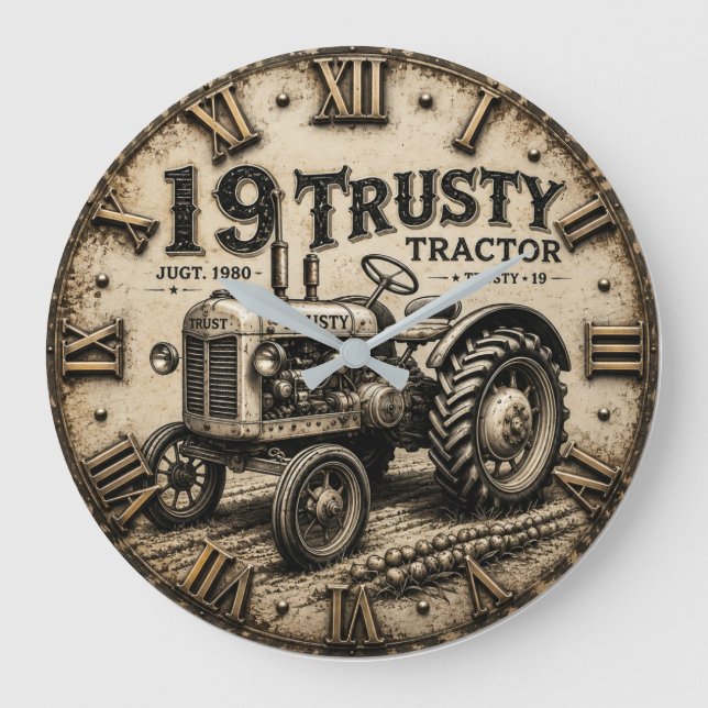 Rusty Tractor Vintage Farm  Stor Klocka (Framsida)