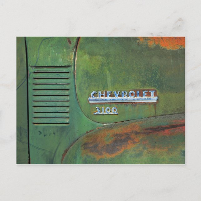 Rusty Vintage Grönt Lastbil Side Vykort (Framsida)