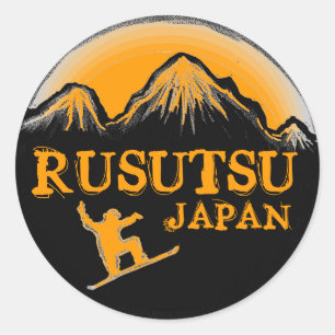 Rusutsu Japan orange snowboarderklistermärkear Runt Klistermärke