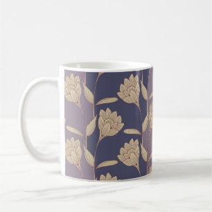 Ruta av blommigt krocus tapet i blå duva kaffemugg