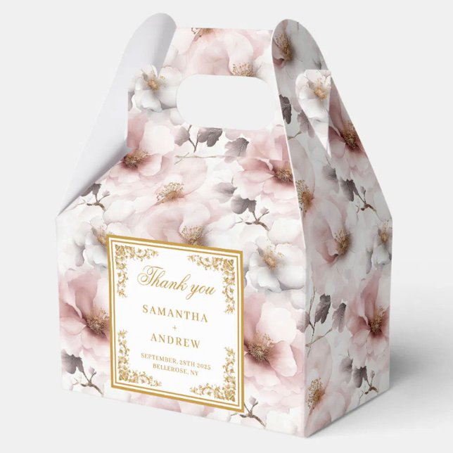 Ruta för  bröllopsresa för Romantisk och tidslös b Presentaskar (Romantic & Timeless blush floral wedding favor box)
