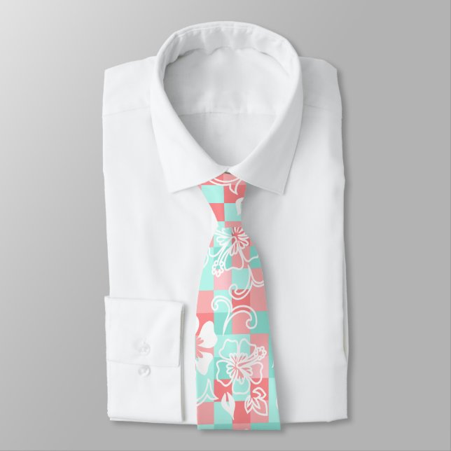 Rutcheck Hibiskus Hawaiianskt blommotiv - Mint Slips (Bunden)