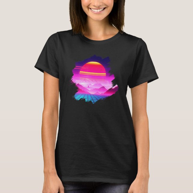 Ruterbergen Sunset over Canyon Synthwave Landsc T Shirt (Framsida)