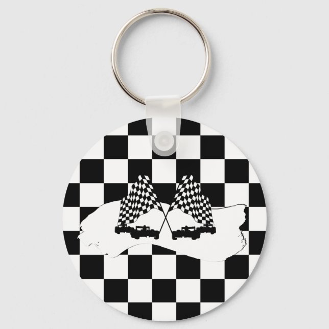 Rutflaggan och tävlingsbilar nyckelring (Framsida)