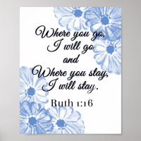 Ruth 1:16 Där du går ska jag gå till Blue Blommigt