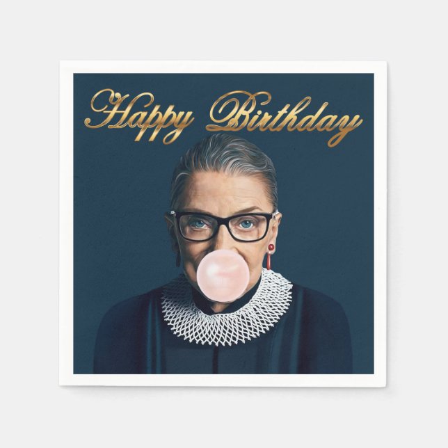 Ruth Bader Ginsburg blåser rosa tuggummibubbla Pappersservett (Framsidan)