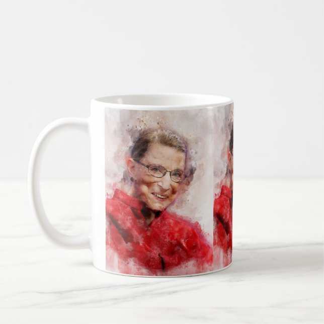 Ruth Bader Ginsburg Smiling Watercolor Porträtt R Kaffemugg (Vänster)