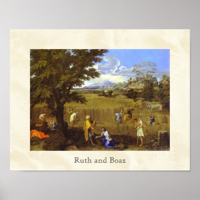 Ruth och Boaz av Nicolas Poussin circa 1660 Poster (Framsidan)